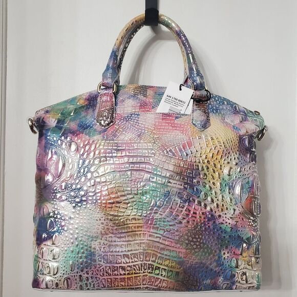 BRAHMIN LARGE Chromatic Melouboure Duxberry Satchel Silver Metallic Leather Deta - Picture 10 of 13